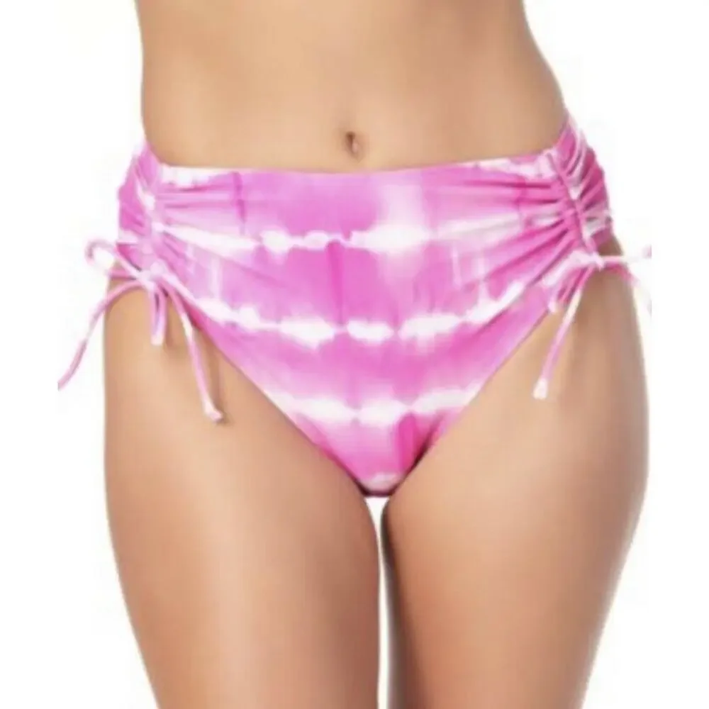 NWT California Waves tie-dyed pink and white high waisted cheeky ruffled bottom